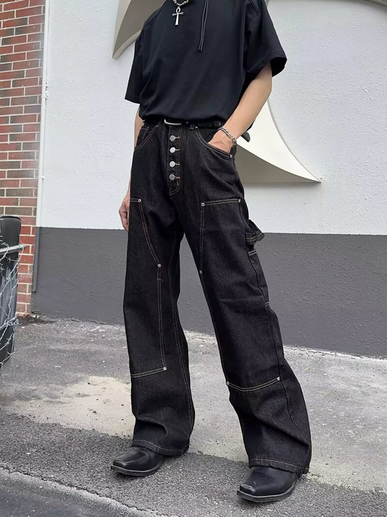 Men's Full Size Vintage Wash Wide Leg Jeans Plus Size