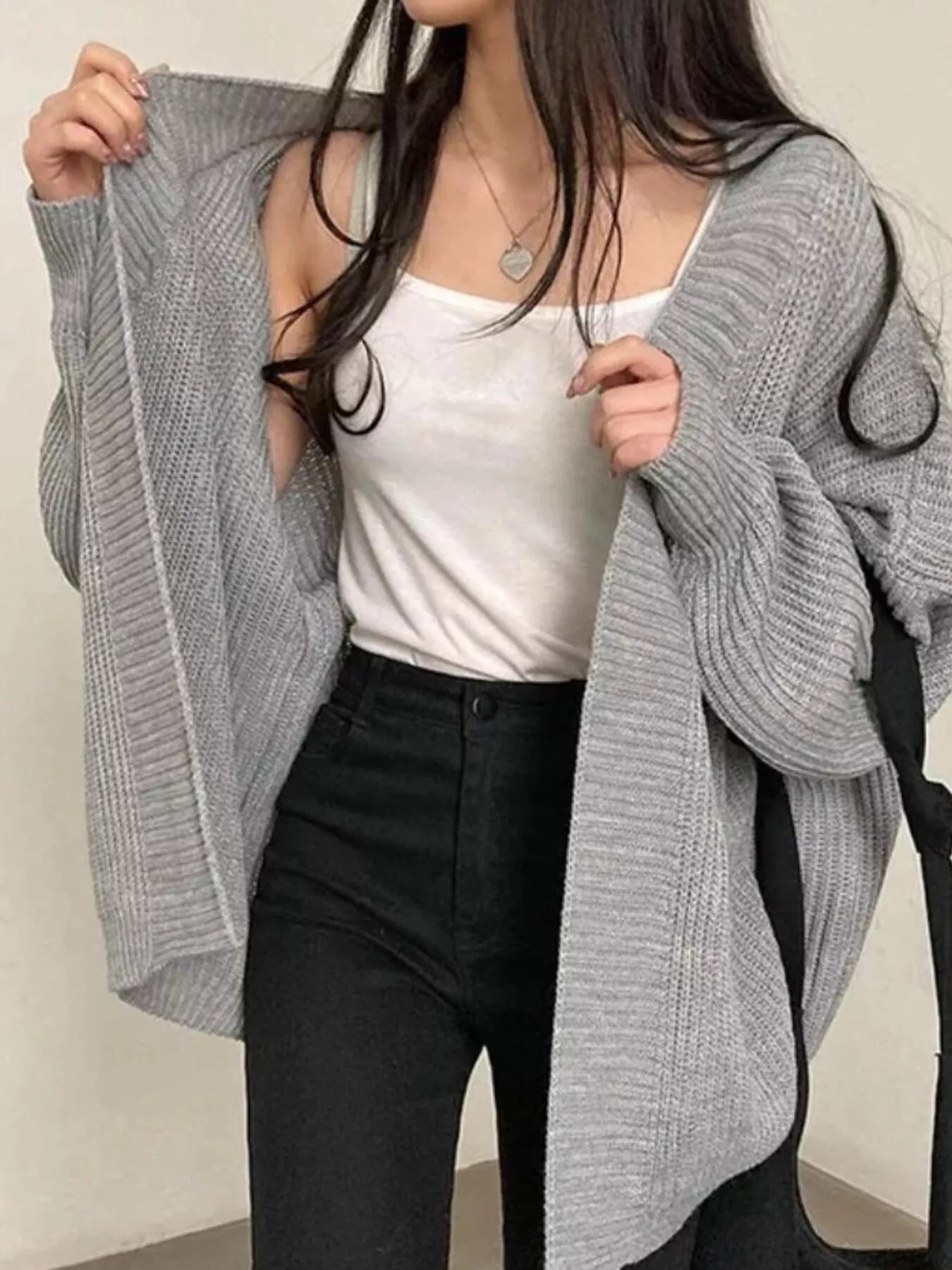 Open Front Oversized Knit Cardigan