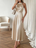 Pearl Halter Satin Midi Dress