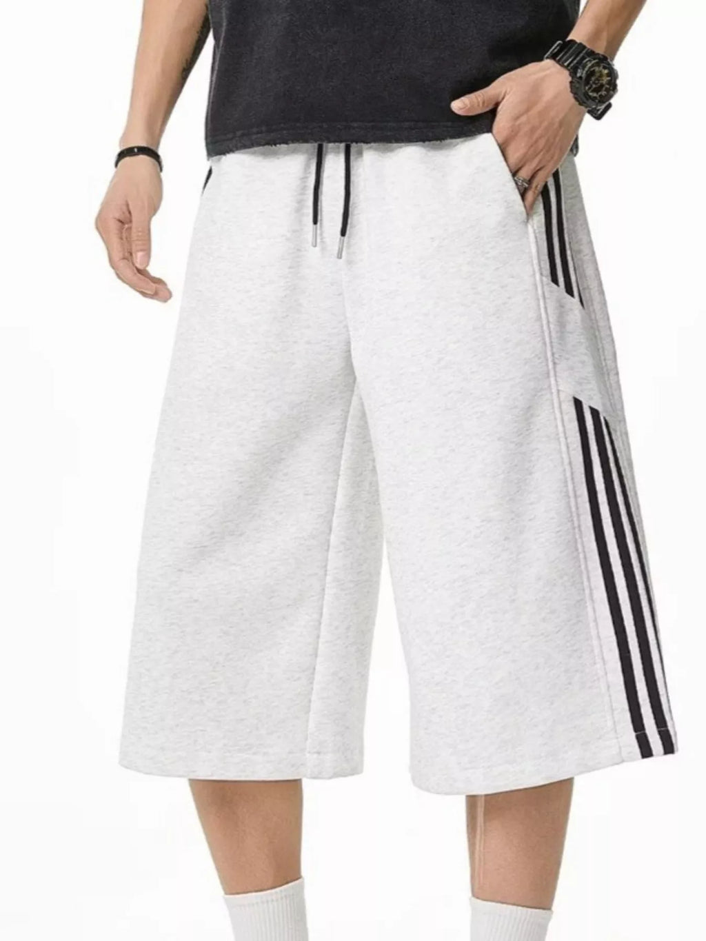 Men's Plus Size Striped Wide-Leg Cropped Pants