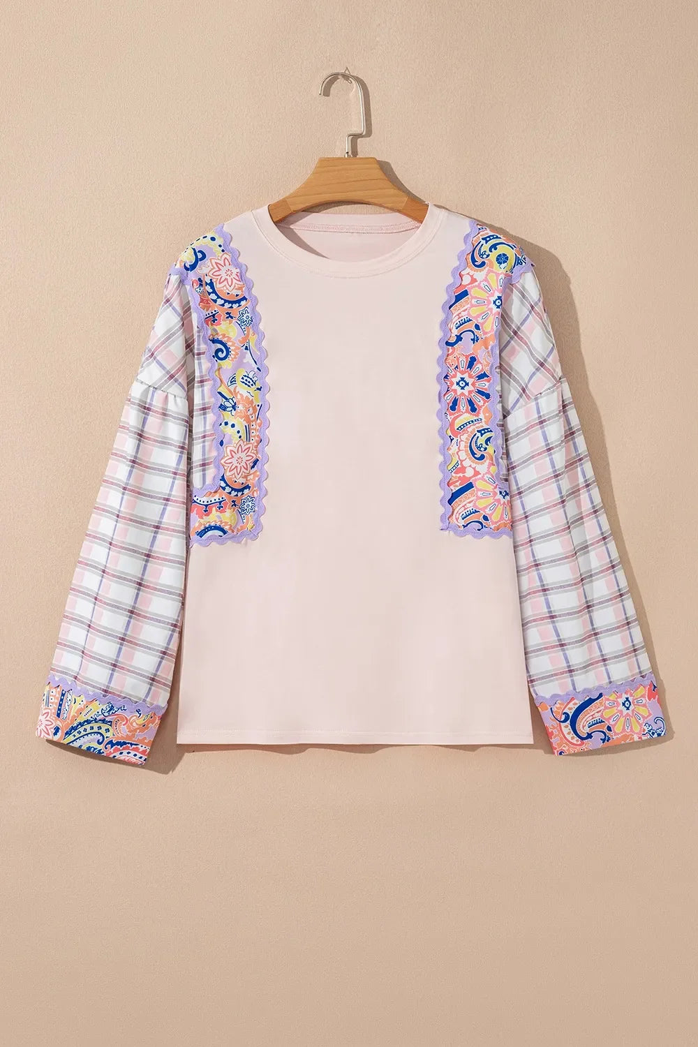 Paisley Print Plaid Long Sleeve Oversized Top