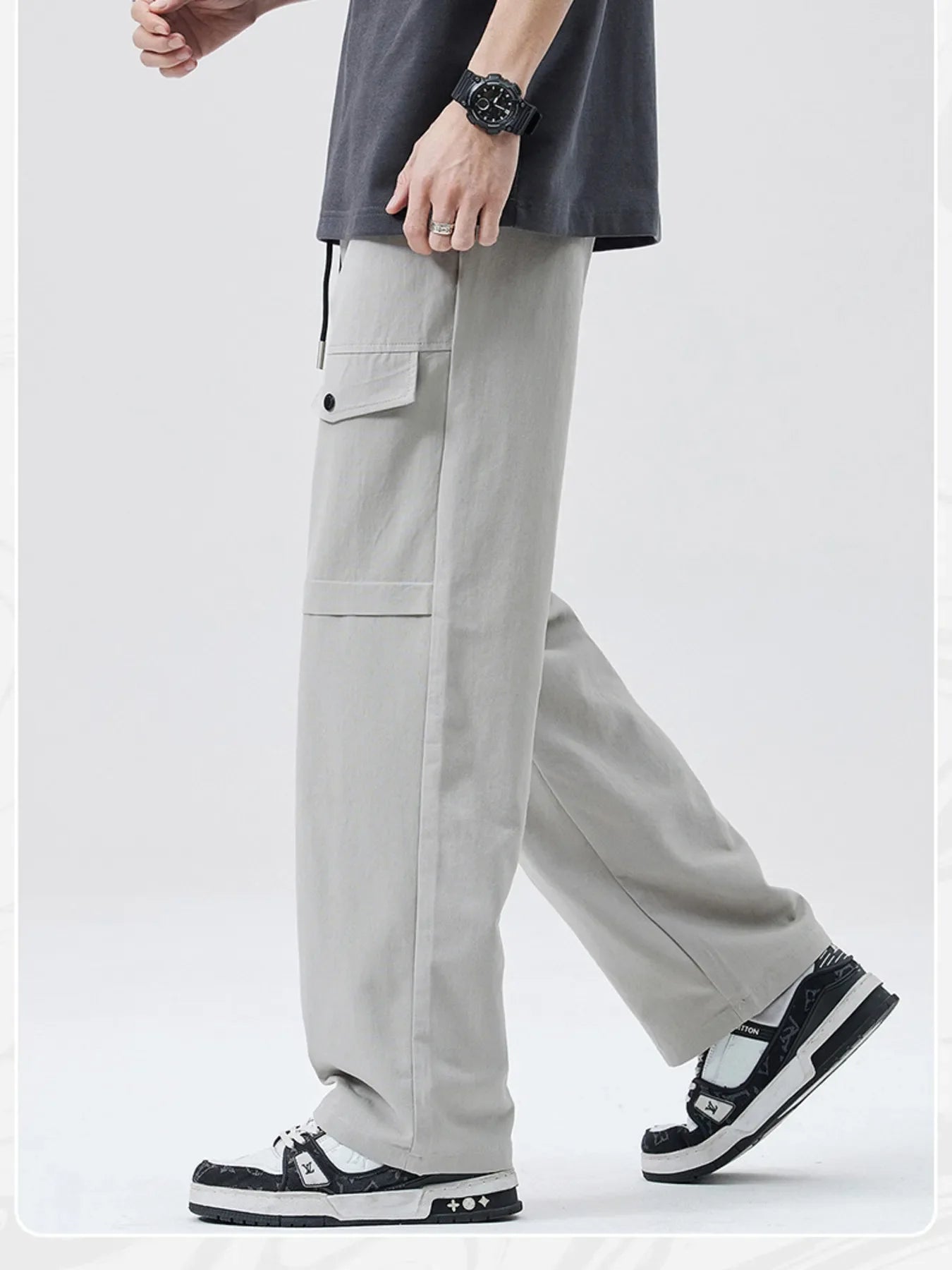 Men's Full Size Drawstring Wide Leg Cargo Pants Plus Size