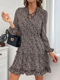 Ruffle Hem Tie Neck Mini Dress