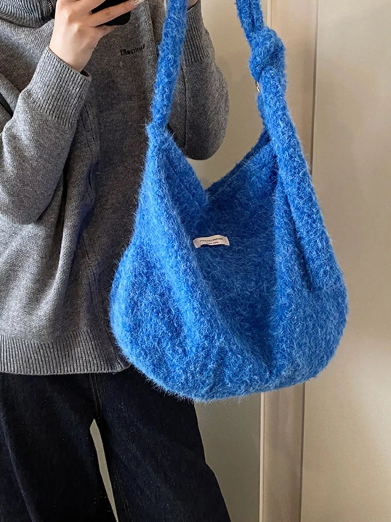 Fuzzy Solid Color Crossbody Bag