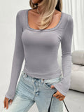 Devine Lace Detail Scoop Neck Long Sleeve T-Shirt