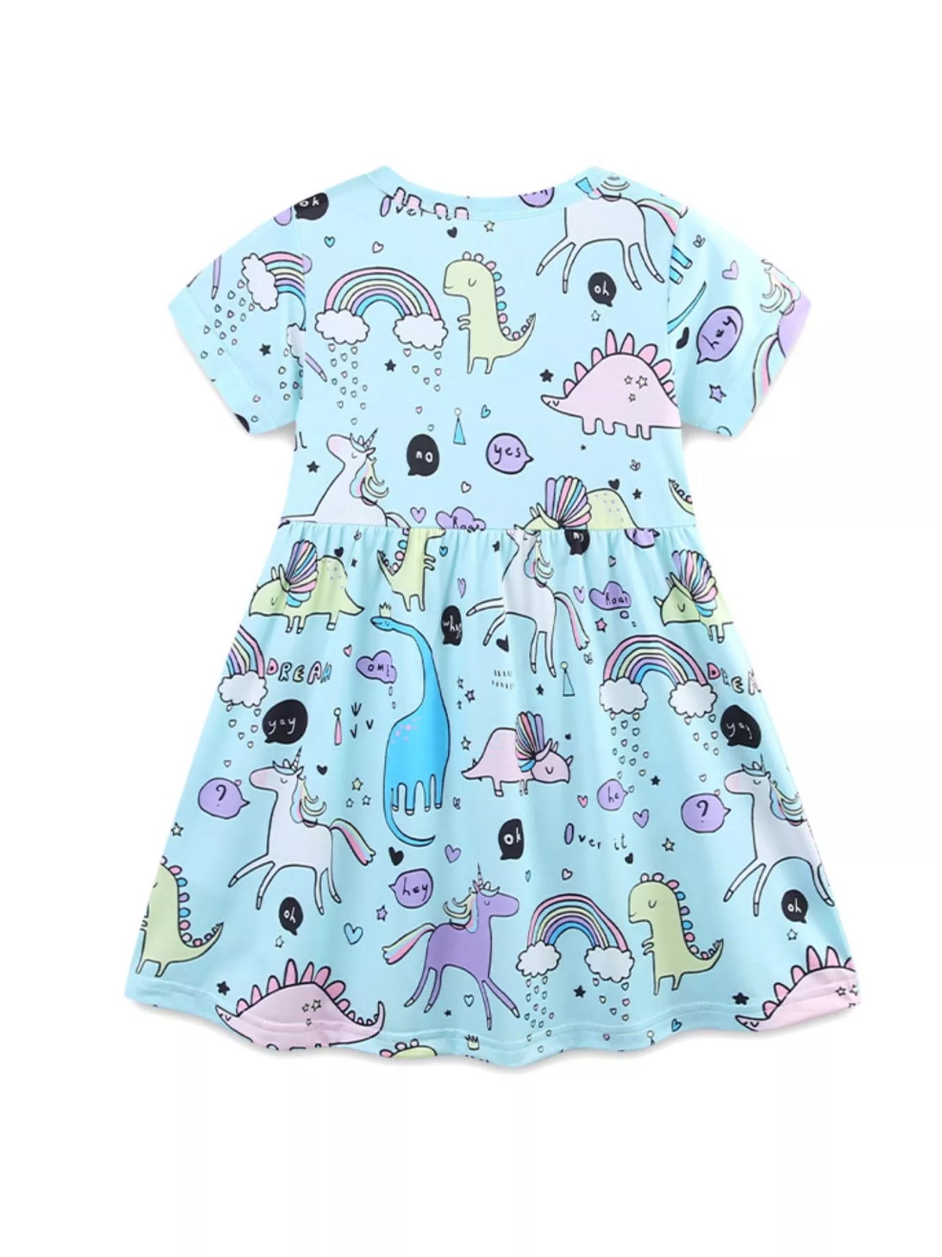 Children's Cute Cartoon Dinosaur & Unicorn Print Casual Dress