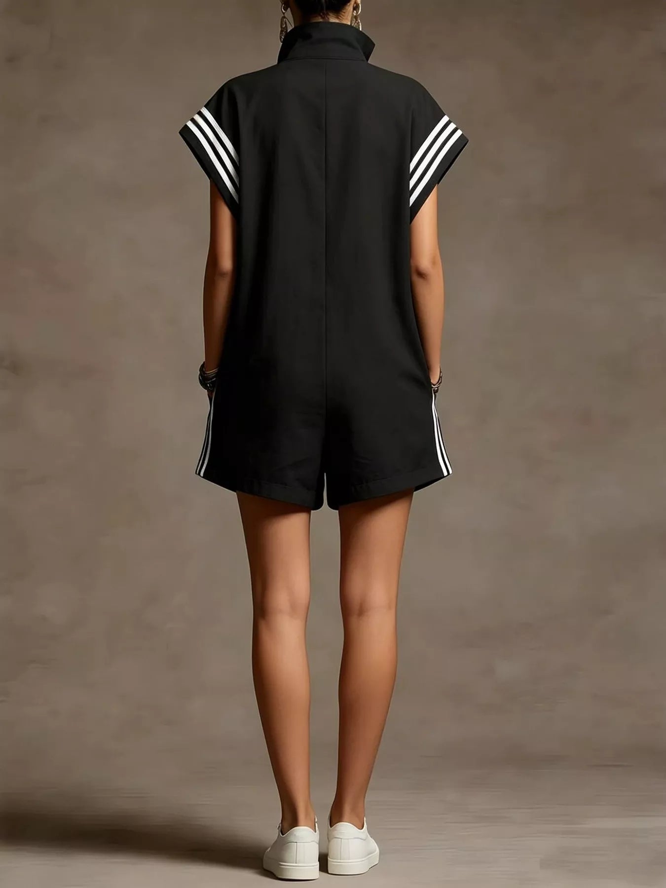 Striped Zip Front Romper
