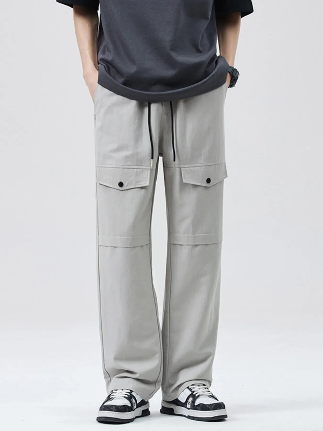 Men's Full Size Drawstring Wide Leg Cargo Pants Plus Size