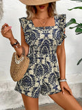 Ruffled Printed Square Neck Romper