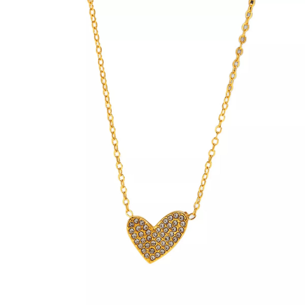 18K Gold-Plated Rhinestone Heart Necklace