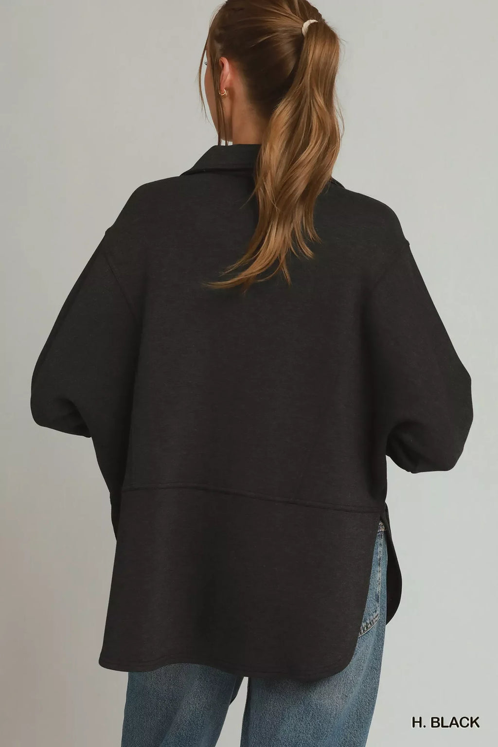 Umgee Half Placket Sweatshirt with Pockets
