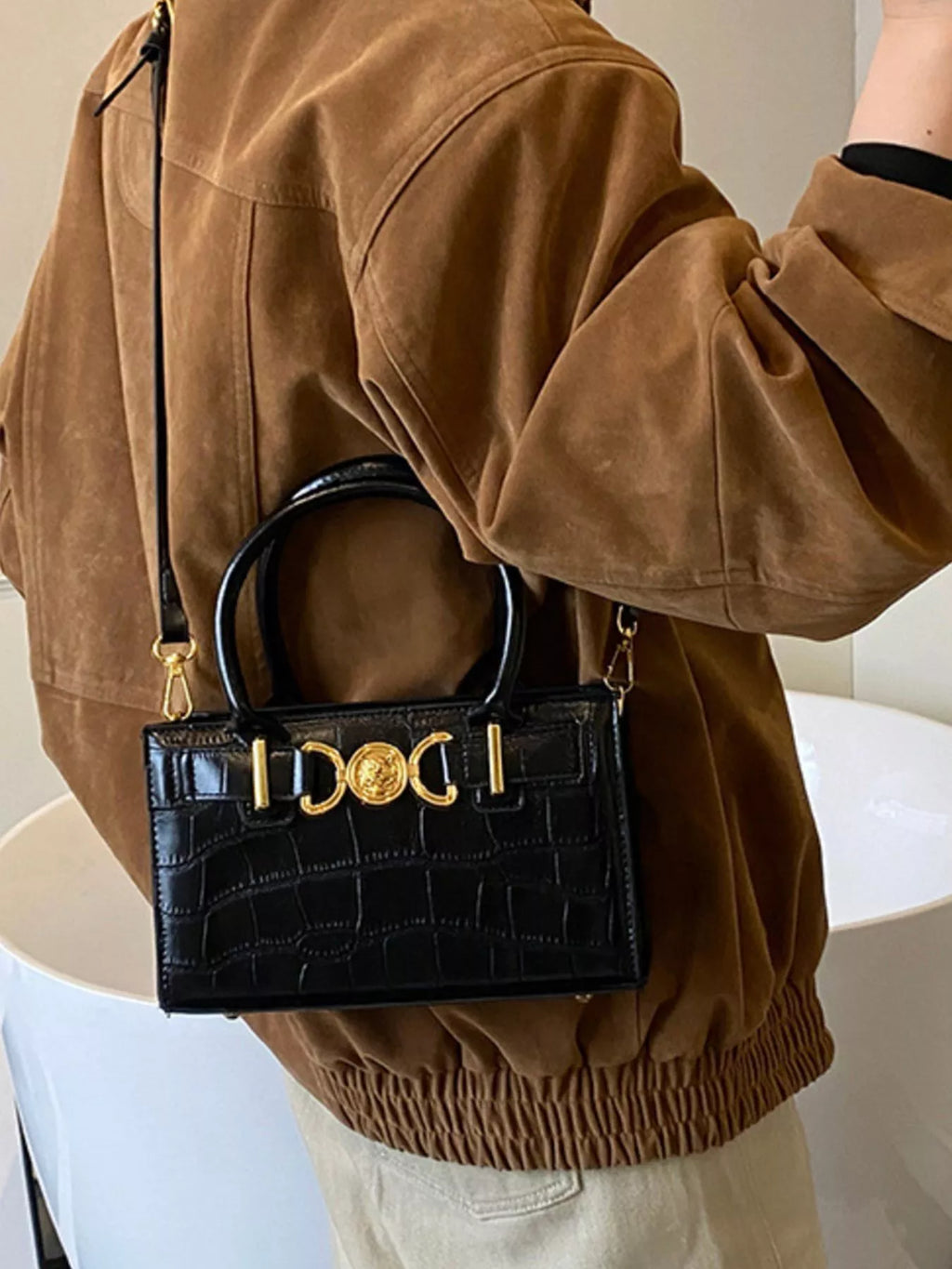 Crocodile Embossed Crossbody Bag