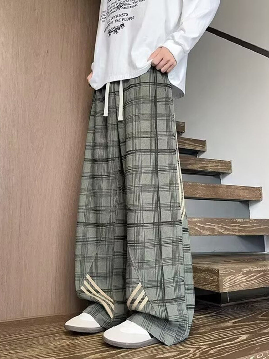 Men's Vintage Plaid Wide Leg Pants