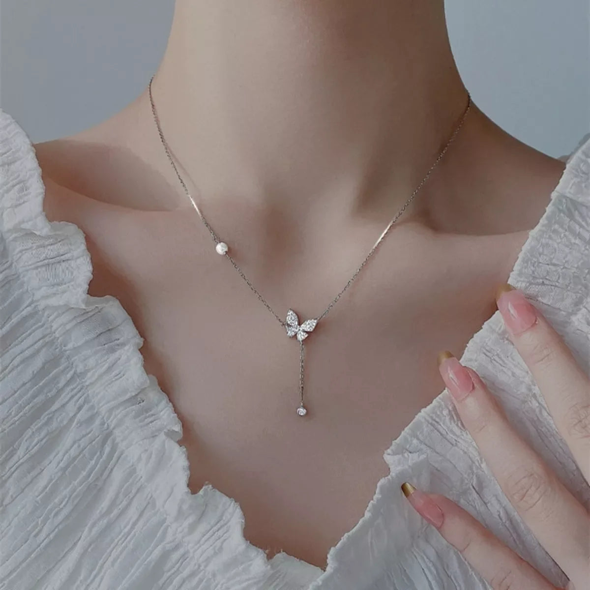 925 Sterling Silver Zircon Butterfly Necklace