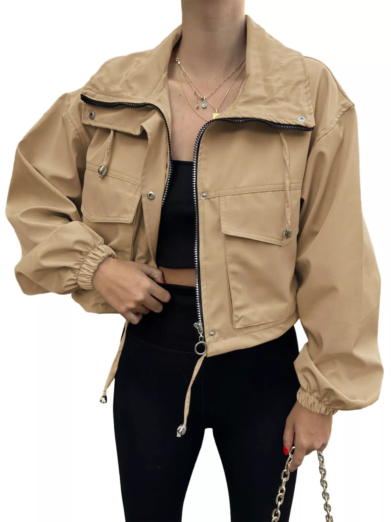 Drawstring Hem Zip Up Jacket