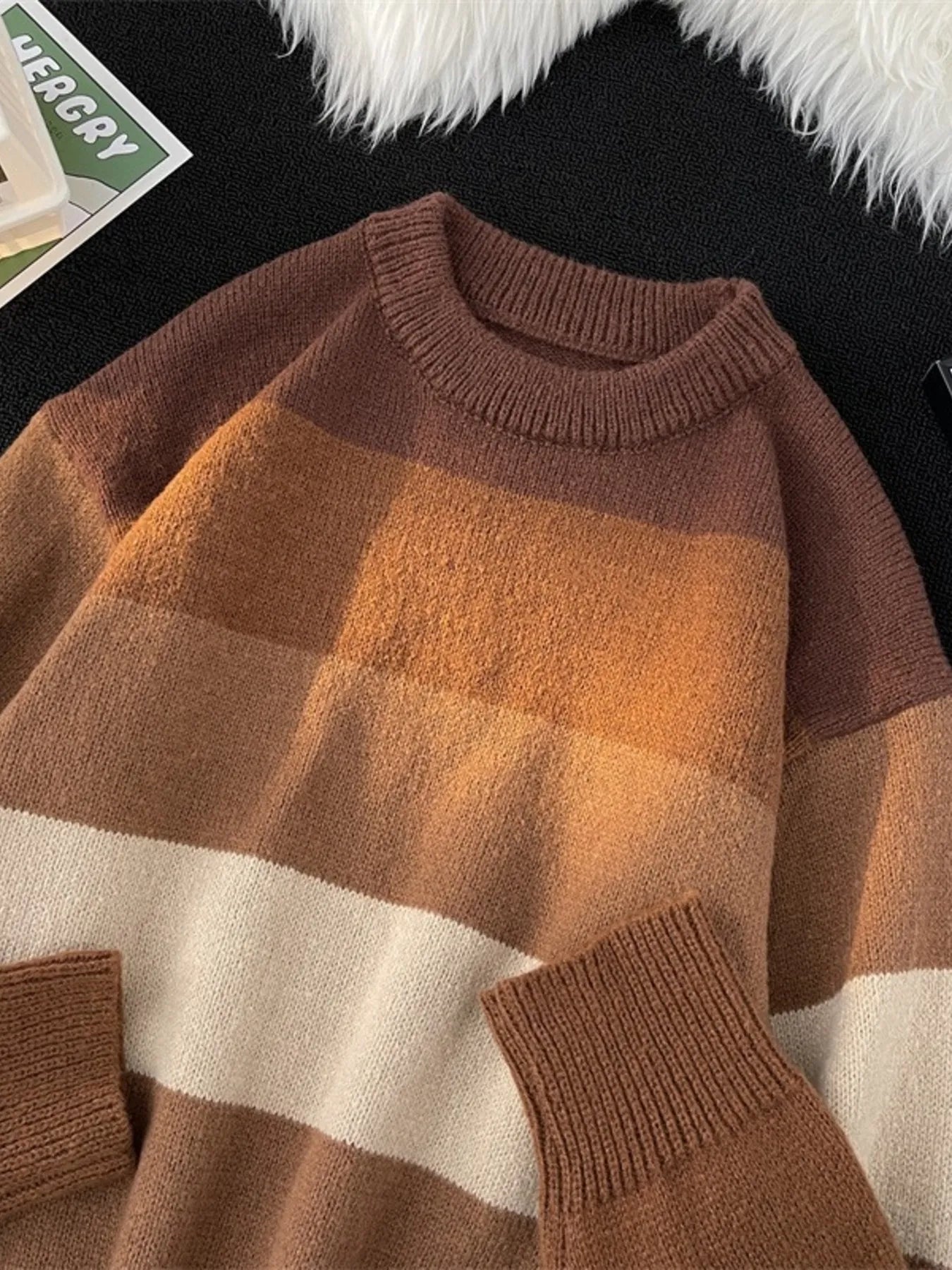 Men's Plus Size Striped Color Block Knit Pullover