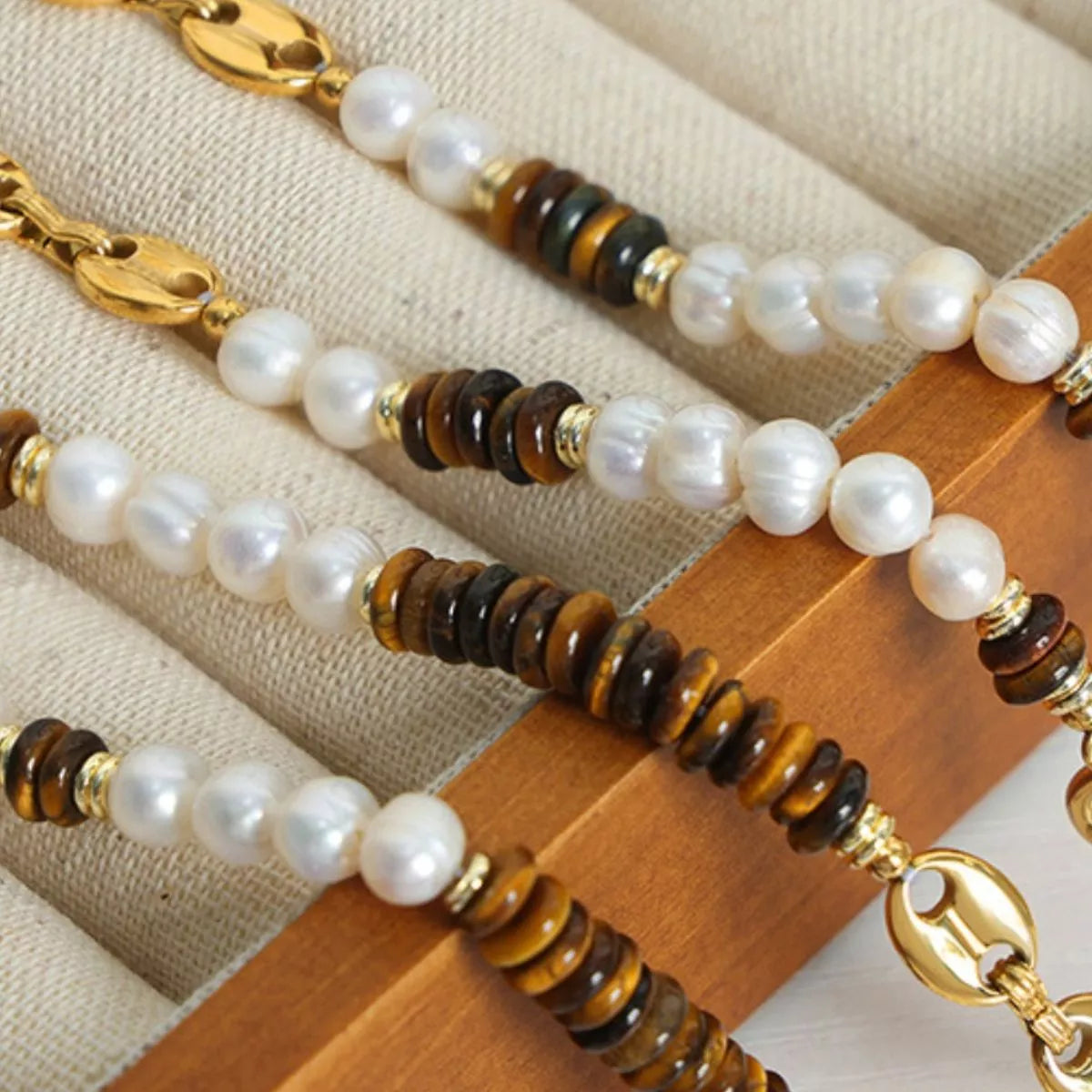 Tiger's Eye Freshwater Pearl 18K Gold-Plated Bead Necklace