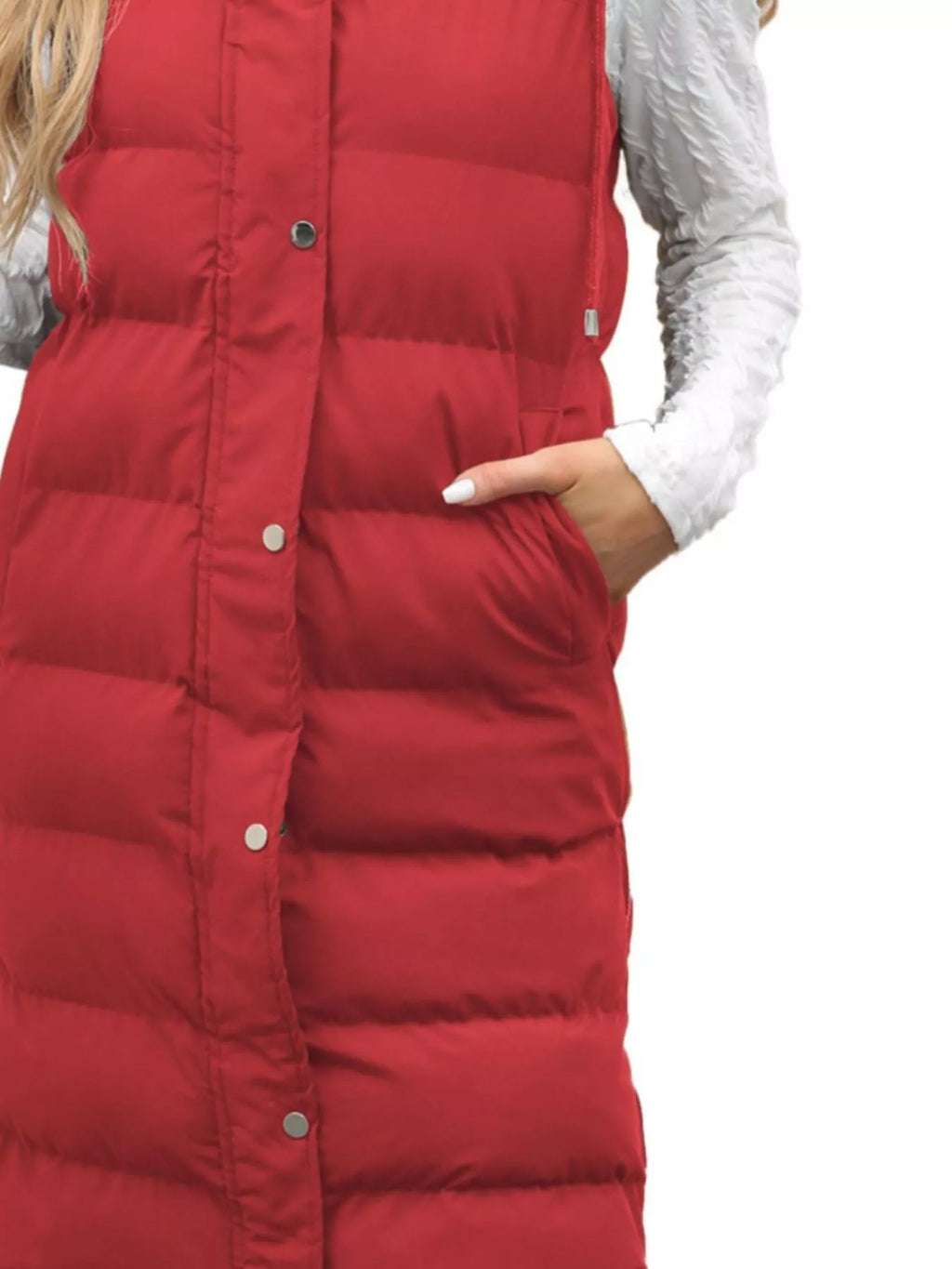 Full Size Snap Down Hooded Padded Longline Vest Coat Plus Size