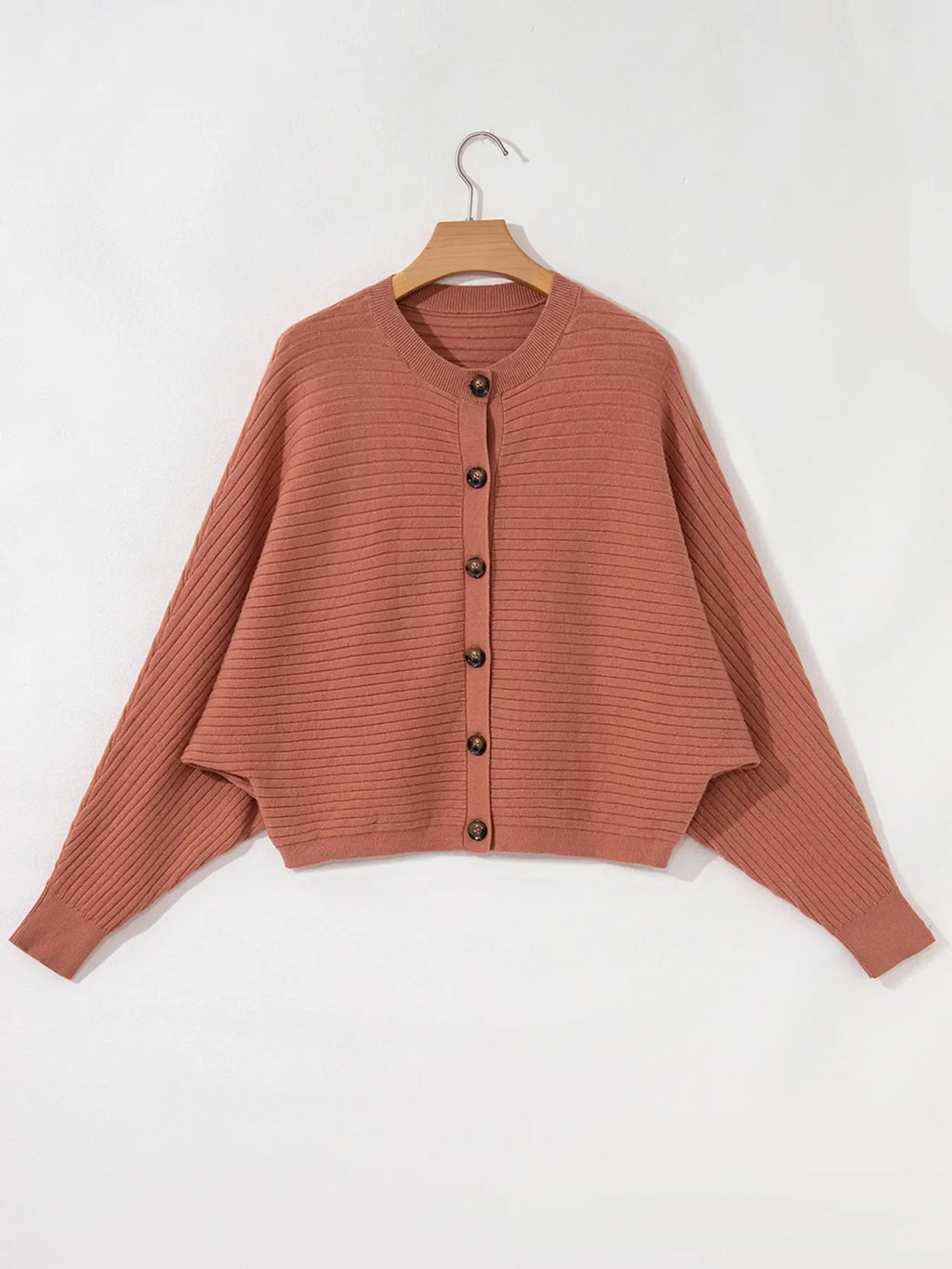 Rib Knit Button Front Dolman Sleeve Sweater Cardigan