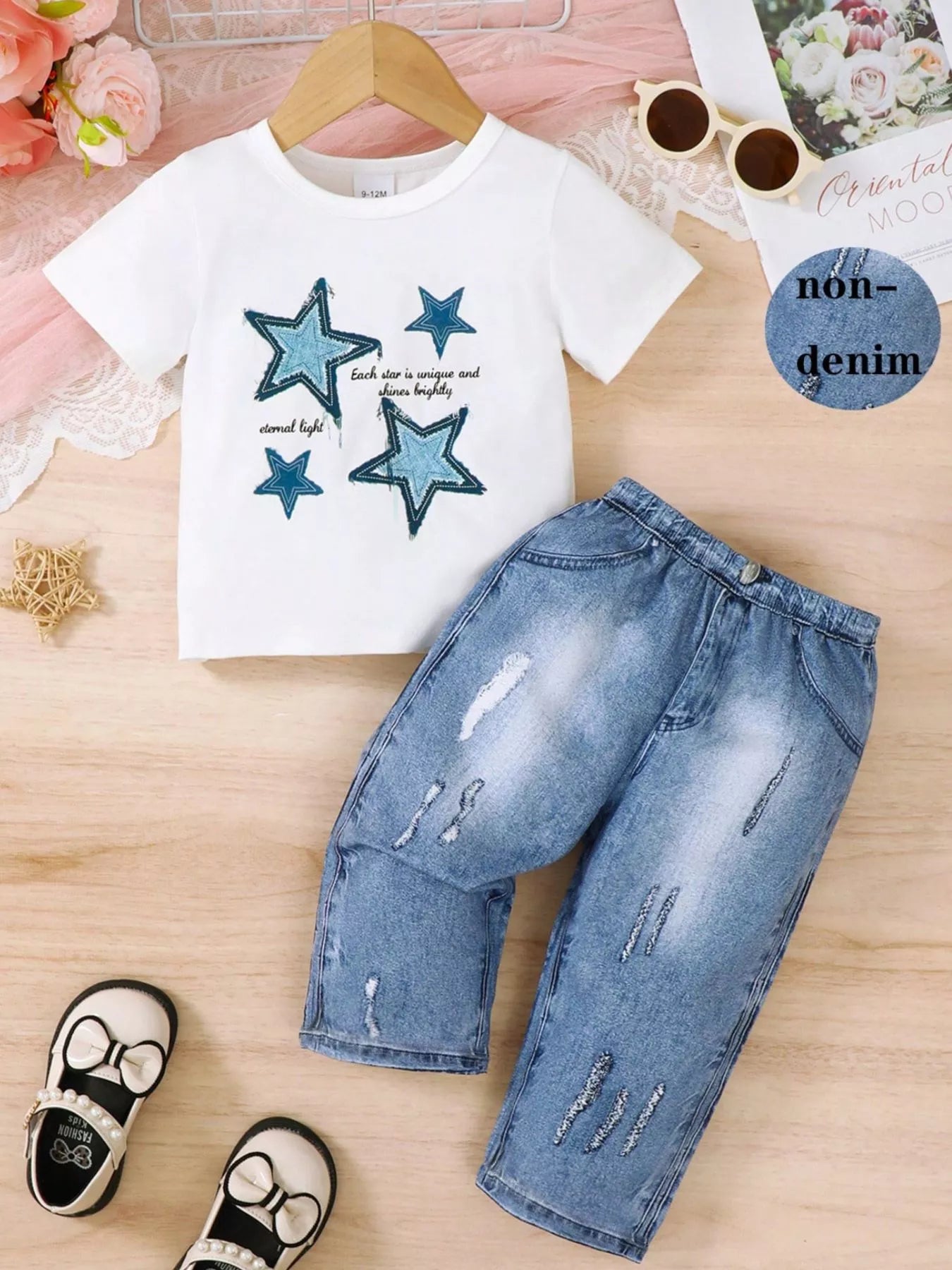 Children's Star Round Neck Tee and Pants Set