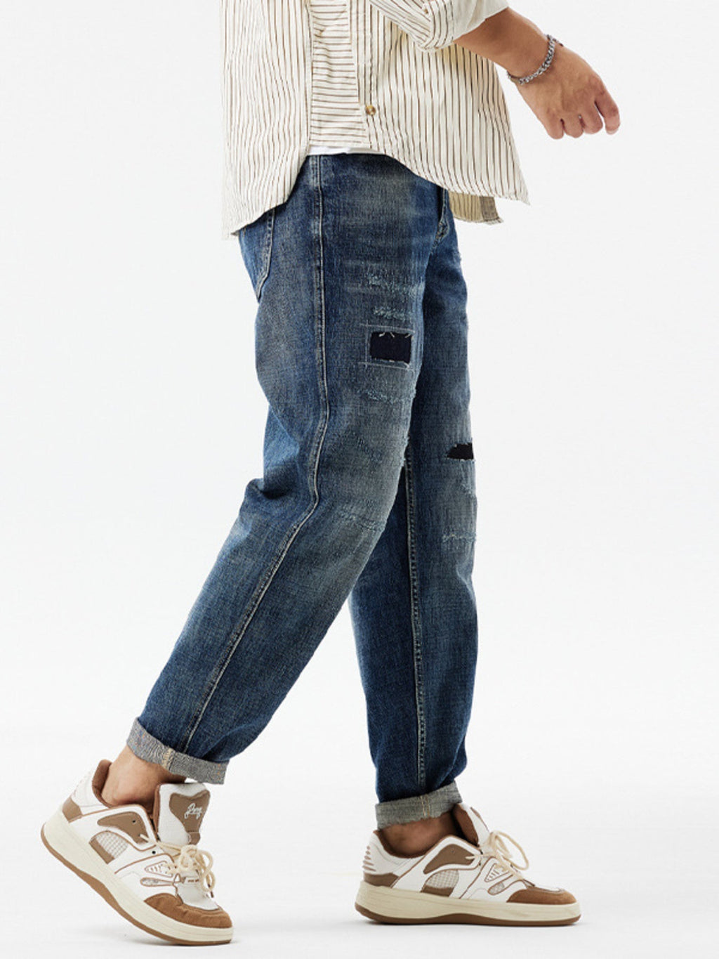 Men's Distressed Patchwork Jeans