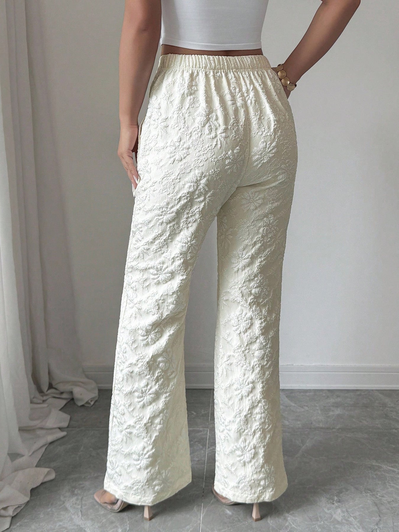 Textured High Waist Wide Leg Pants