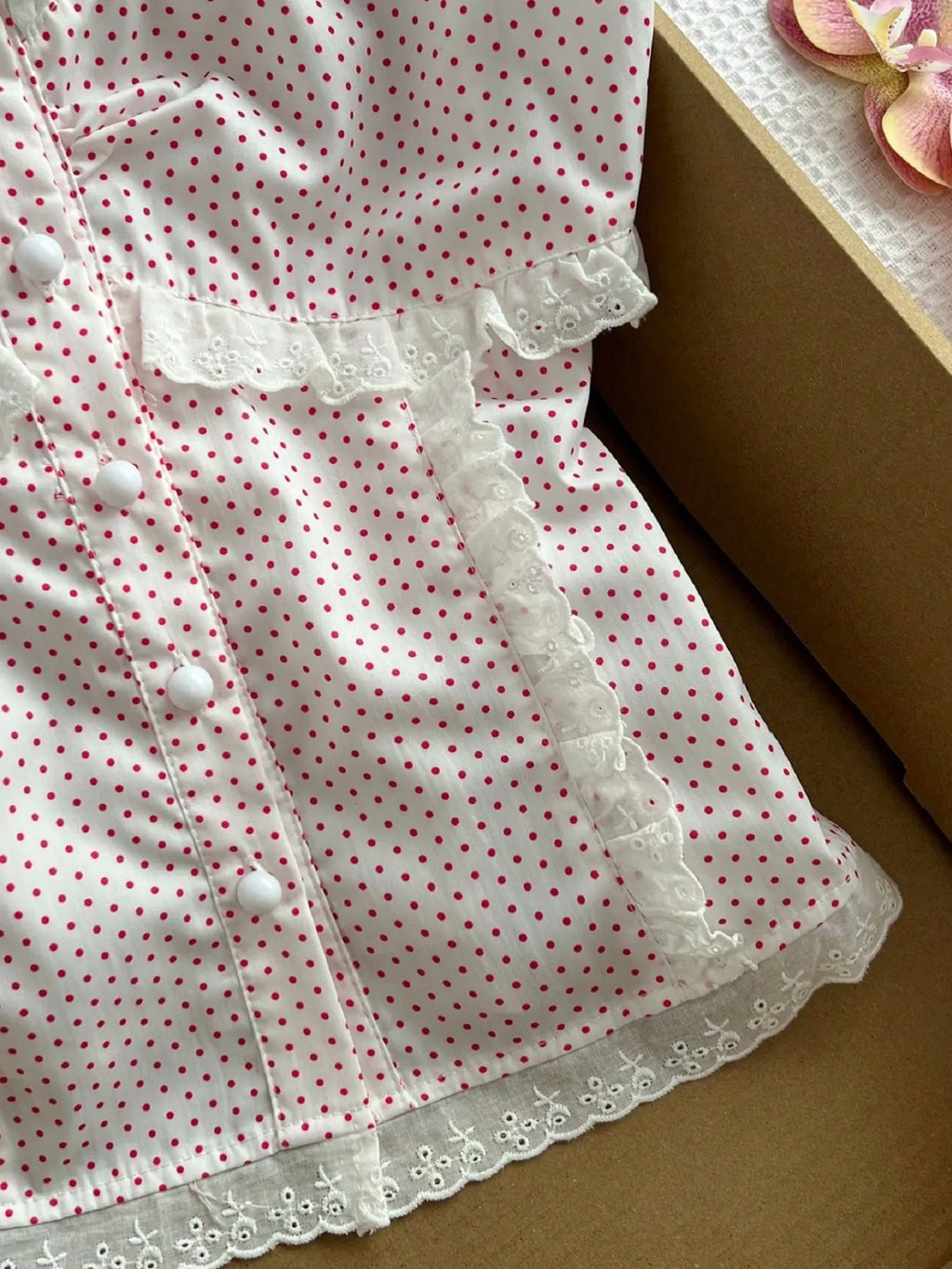 Polka Dot Lace Trim Blouse