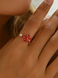 18K Gold-Plated Stainless Steel Zircon Flower Ring