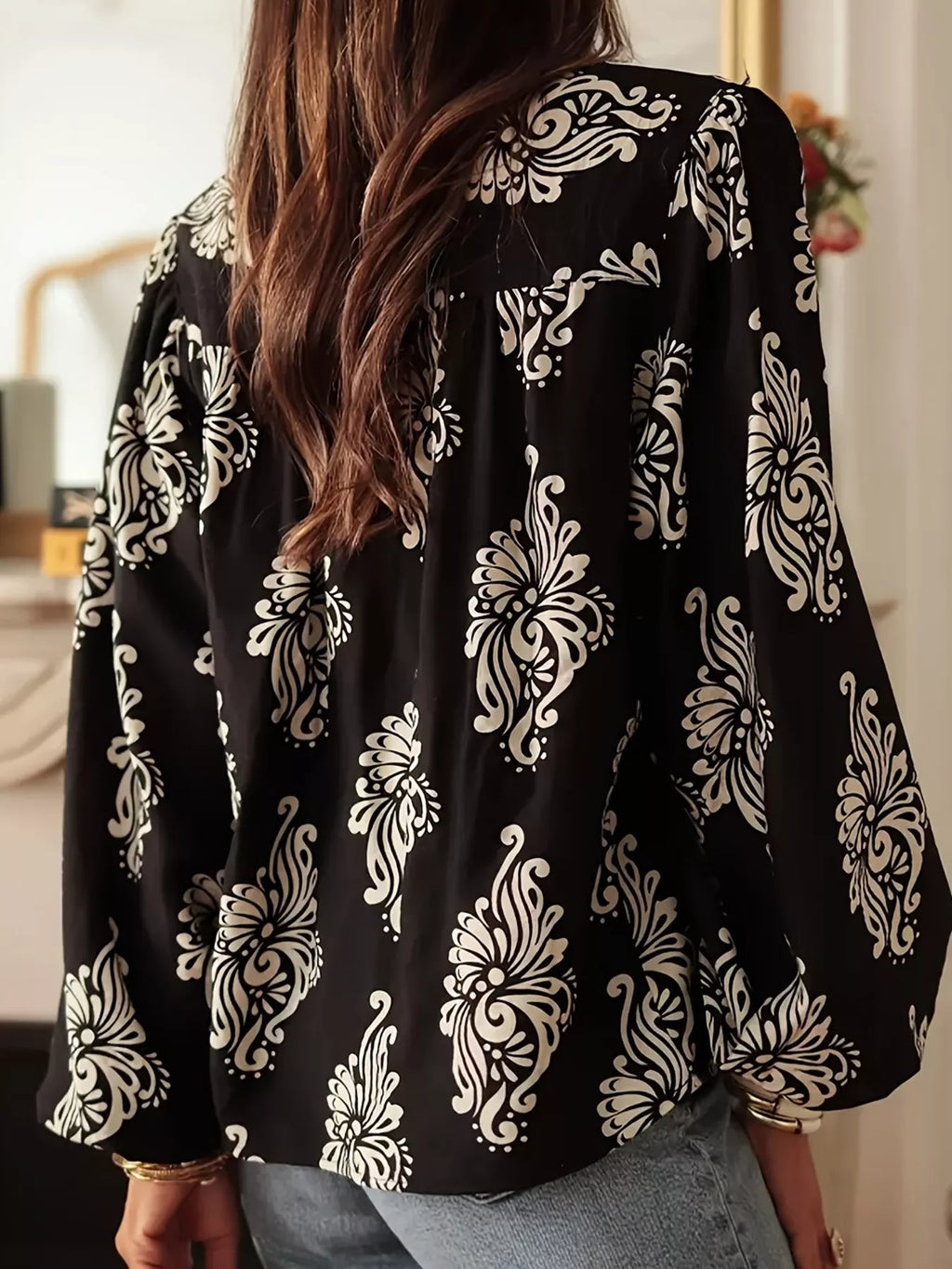Floral Print Tie-Neck Blouse