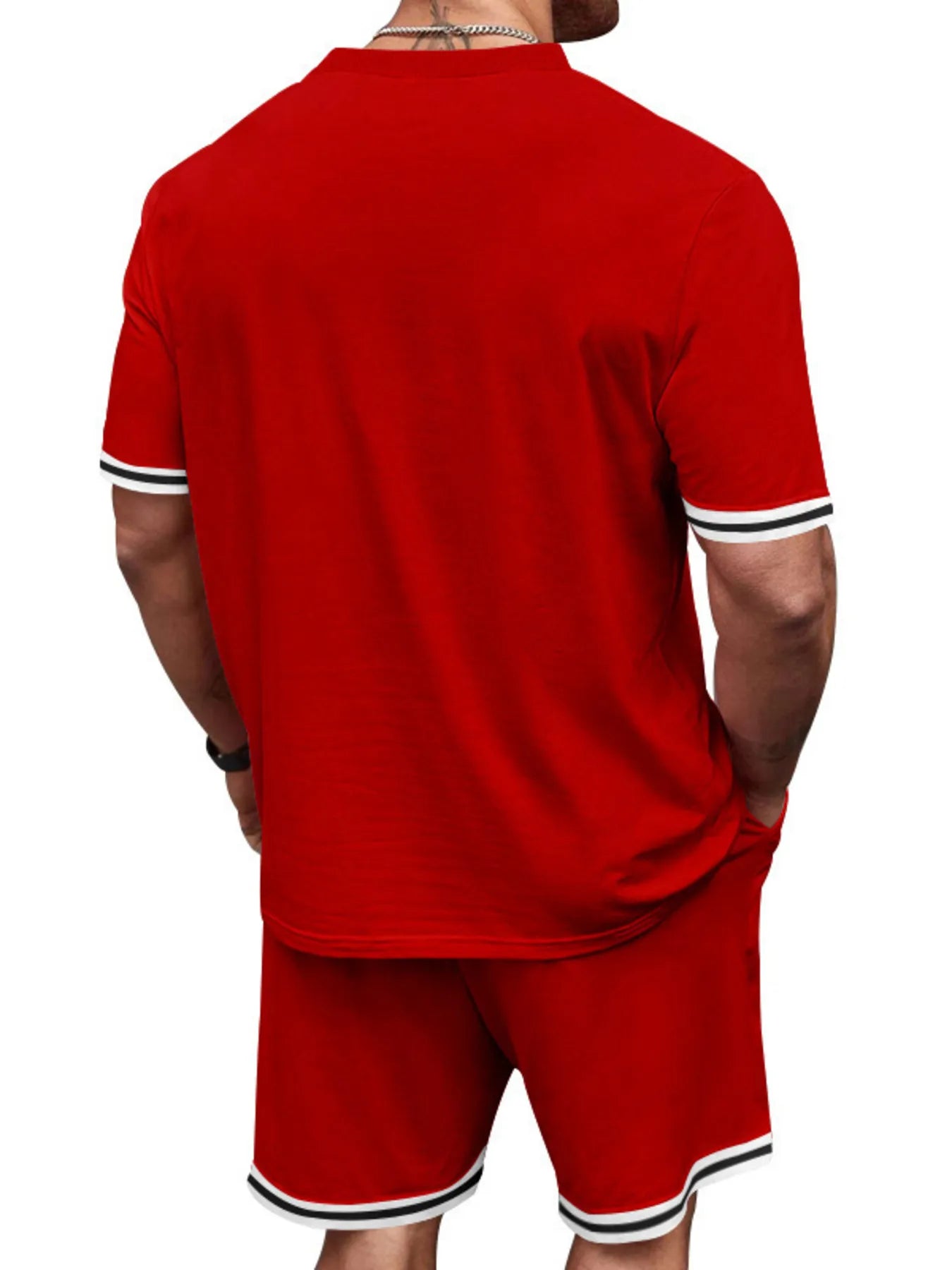 Men's Full Size Striped Short Sleeve Tee and Shorts Set Plus Size