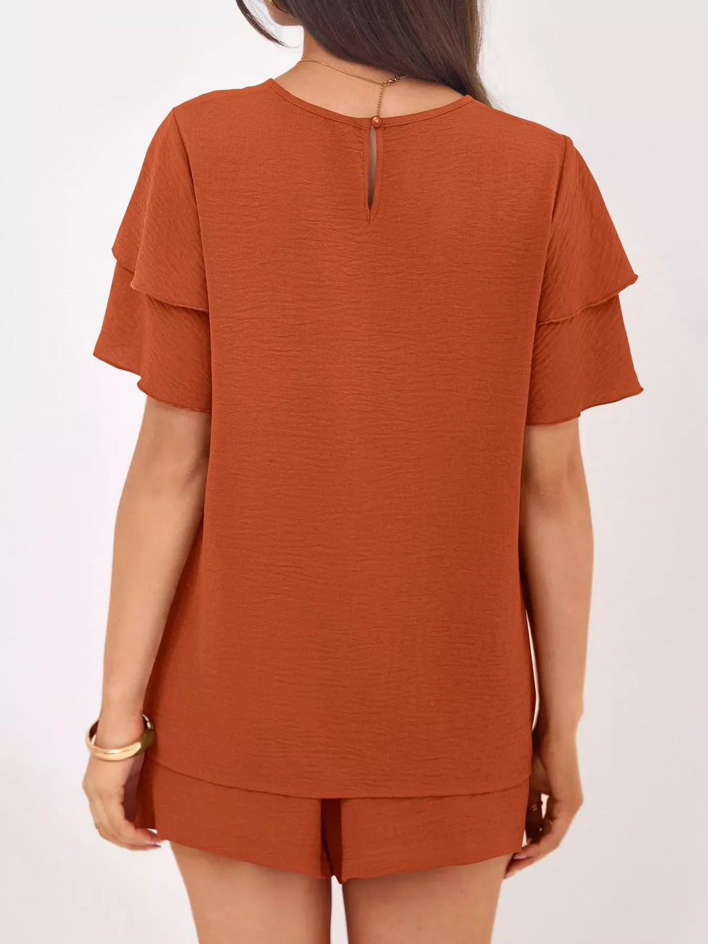 Ruffle Sleeve Top and Shorts Two-Piece Set
