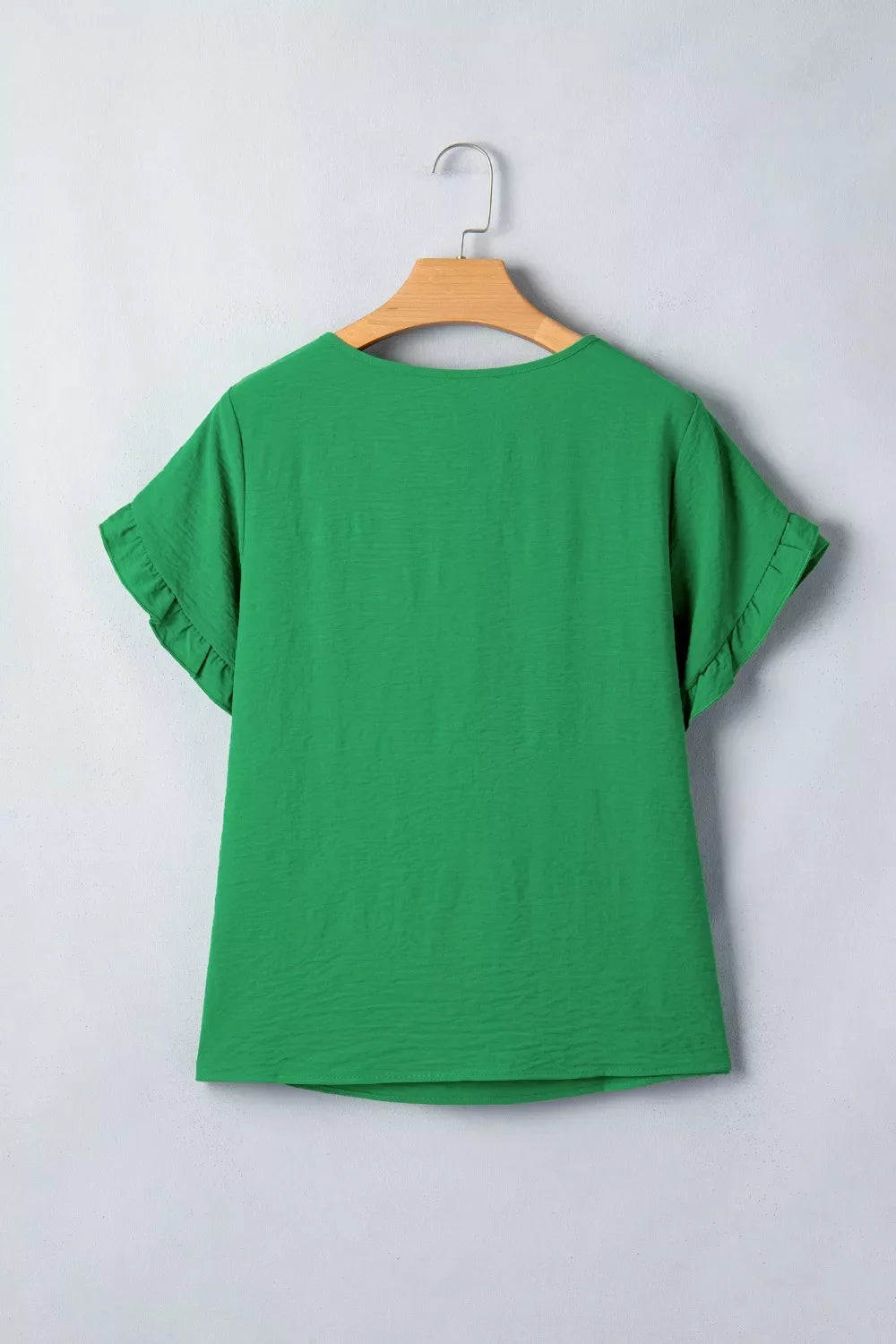 Solid Color Ruffle Trim Short Sleeve Blouse