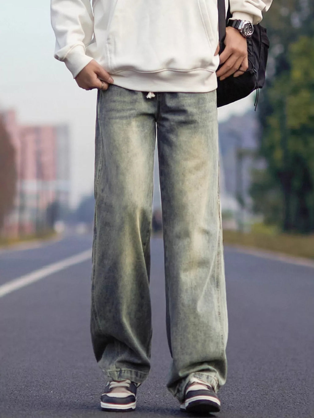 Men's Plus Size Vintage Wash Wide Leg Jeans