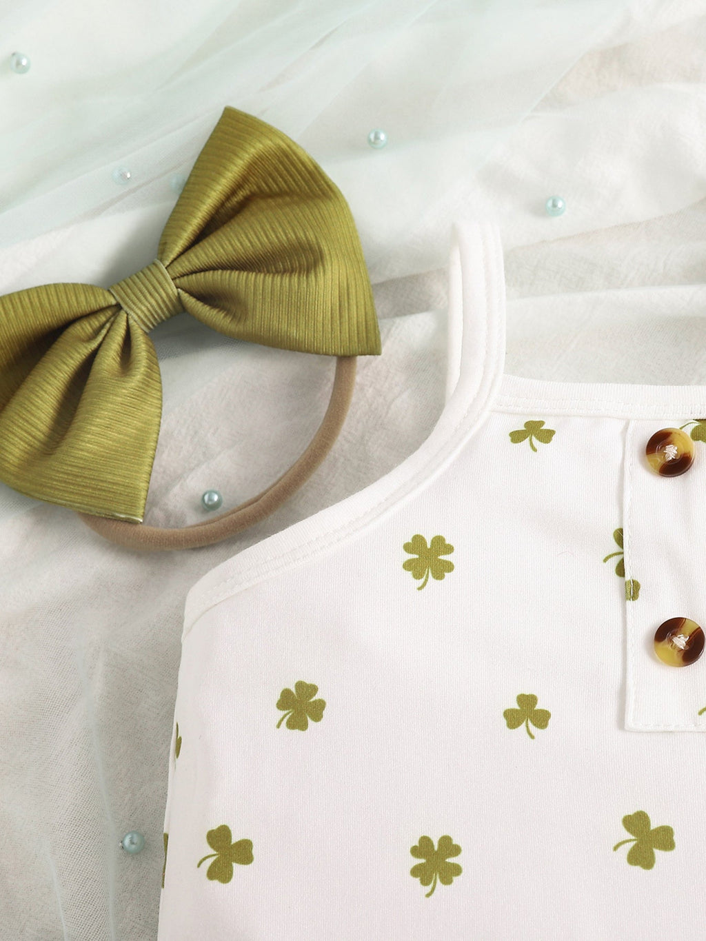 Children's Printed Bodysuit & Flare Leg Pants & Headband 3-Piece Set