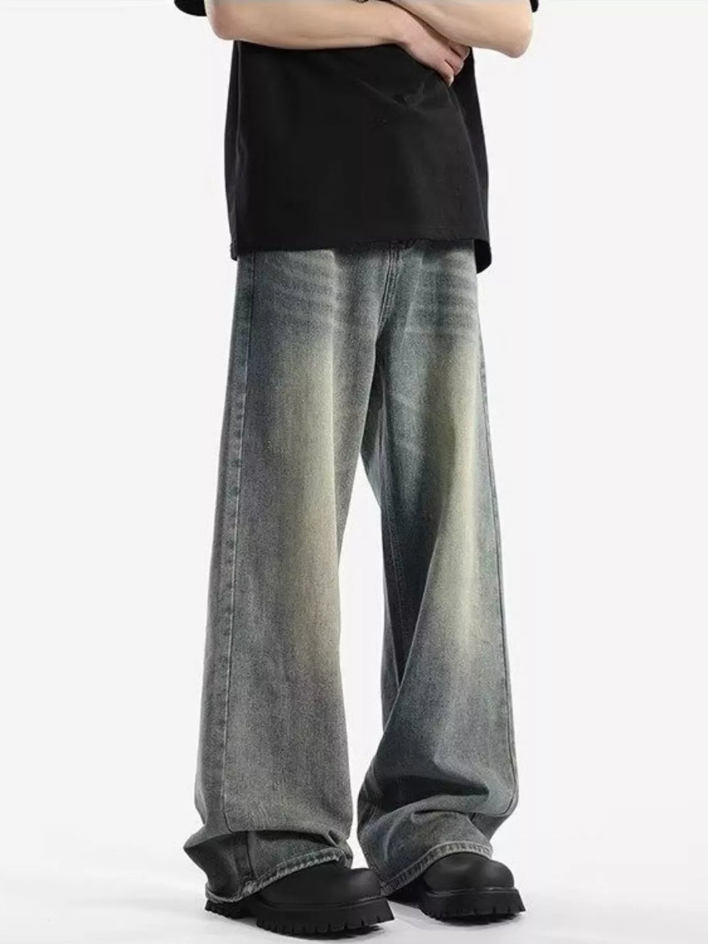 Men's Full Size Vintage Wash Wide Leg Jeans Plus Size