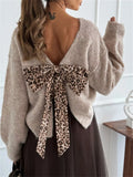 Leopard Bow Dropped Shoulder Sweater