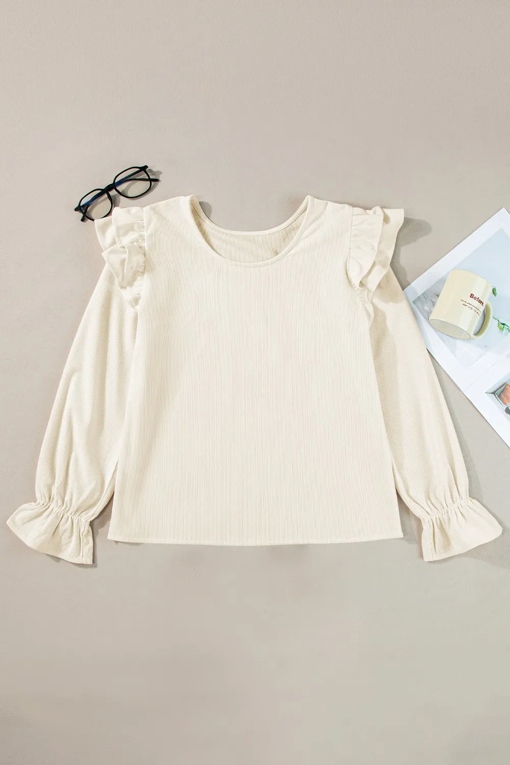 Ruffled Round Neck Flounce Sleeve Top