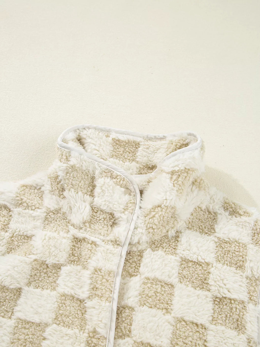 Sherpa Checkerboard Snap Button Vest Coat with Pocket