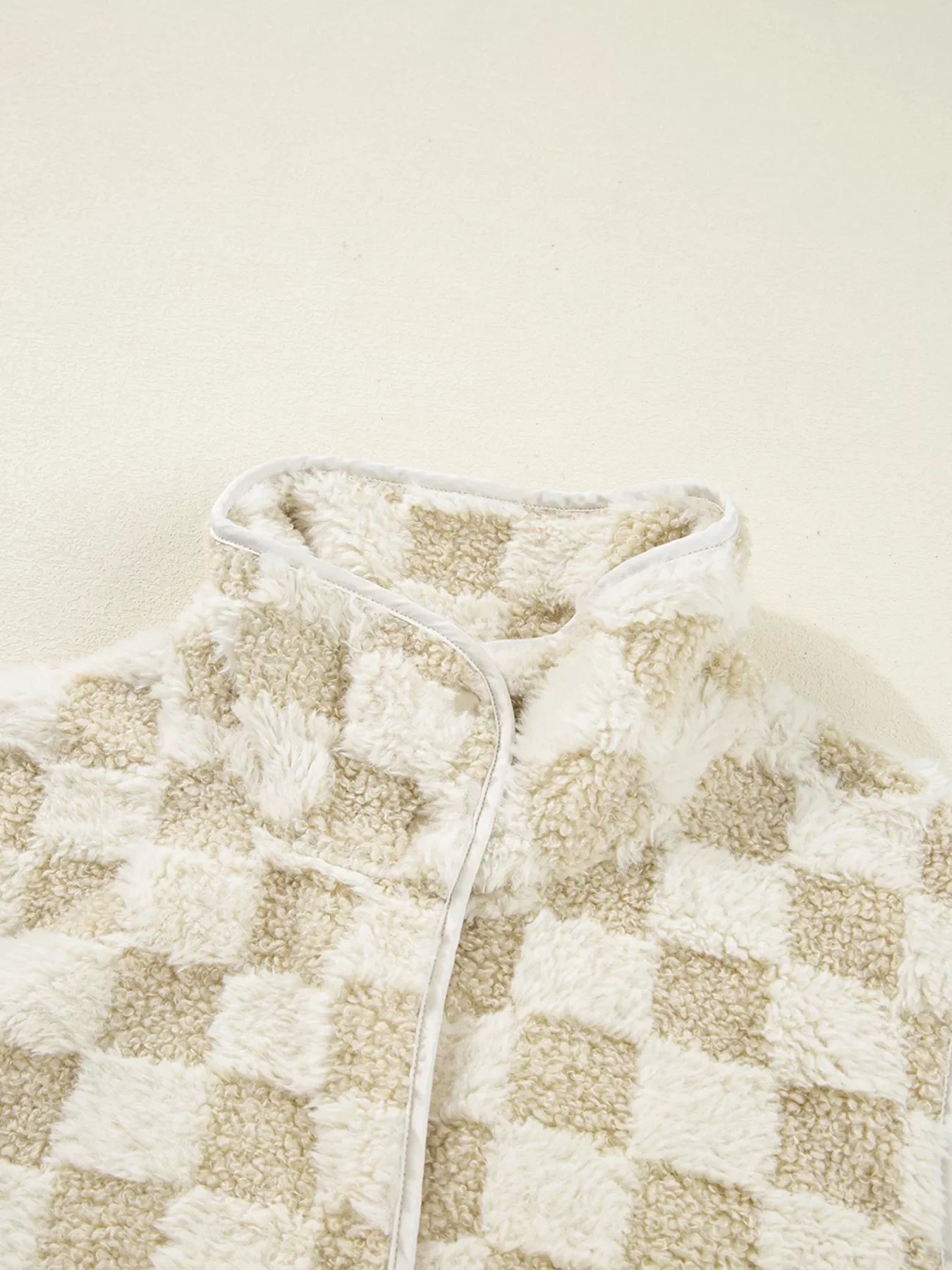 Sherpa Checkerboard Snap Button Vest Coat with Pocket