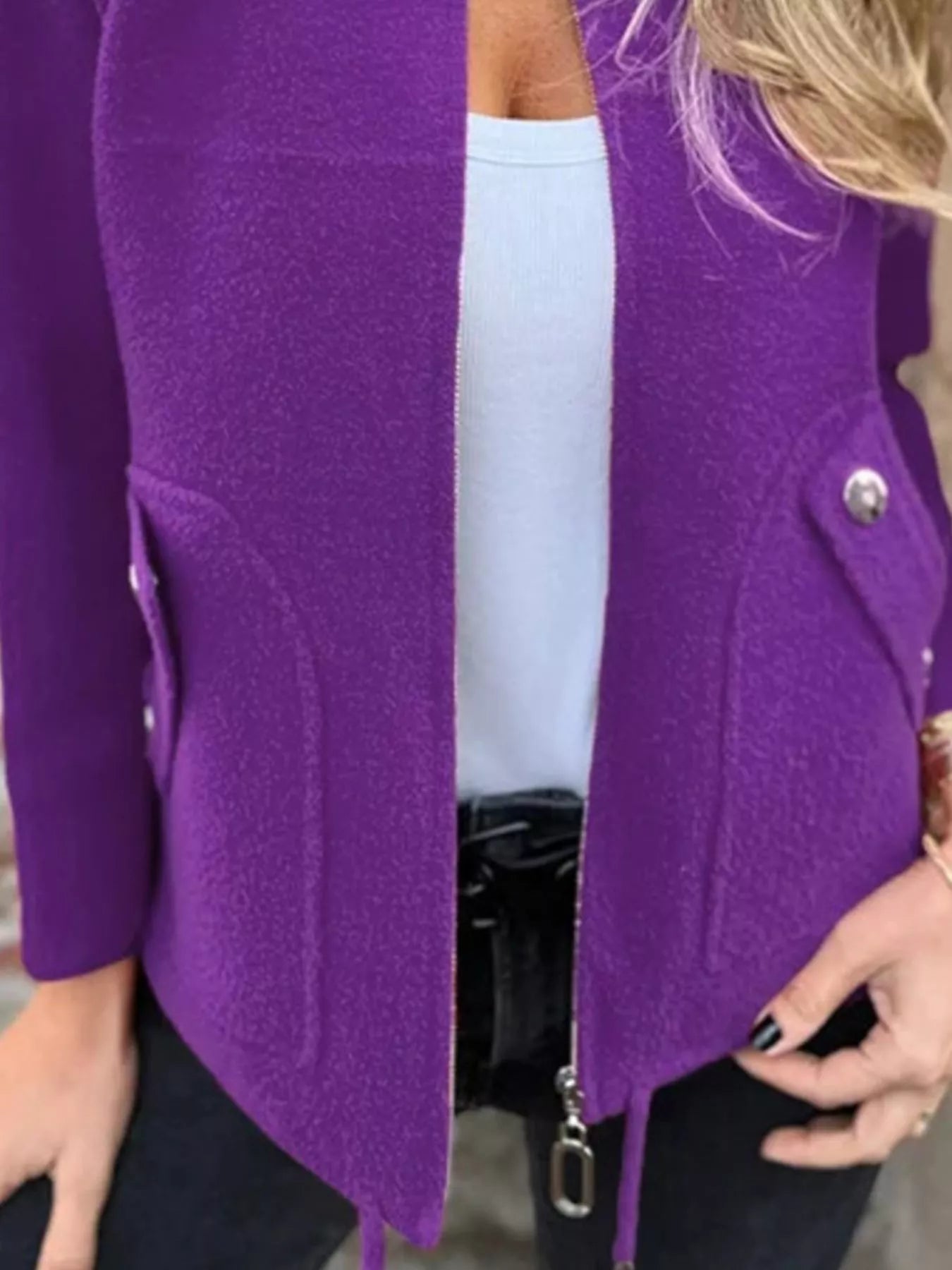 Full Size Textured Knit Zip Up Outerwear Plus Size