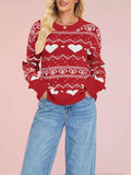 Heart & Bow Pattern Round Neck Sweater