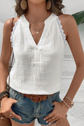 Lace Trim Sleeveless Summer Blouse