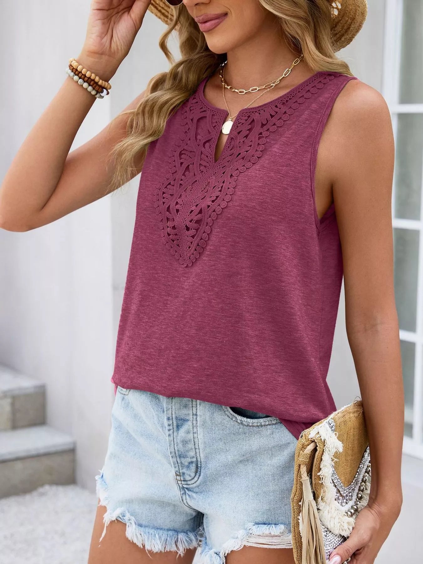 Lace Trim Sleeveless Tank Top