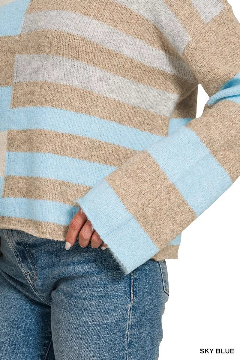 Zenana Lightweight Wool Blend Color Block Sweater