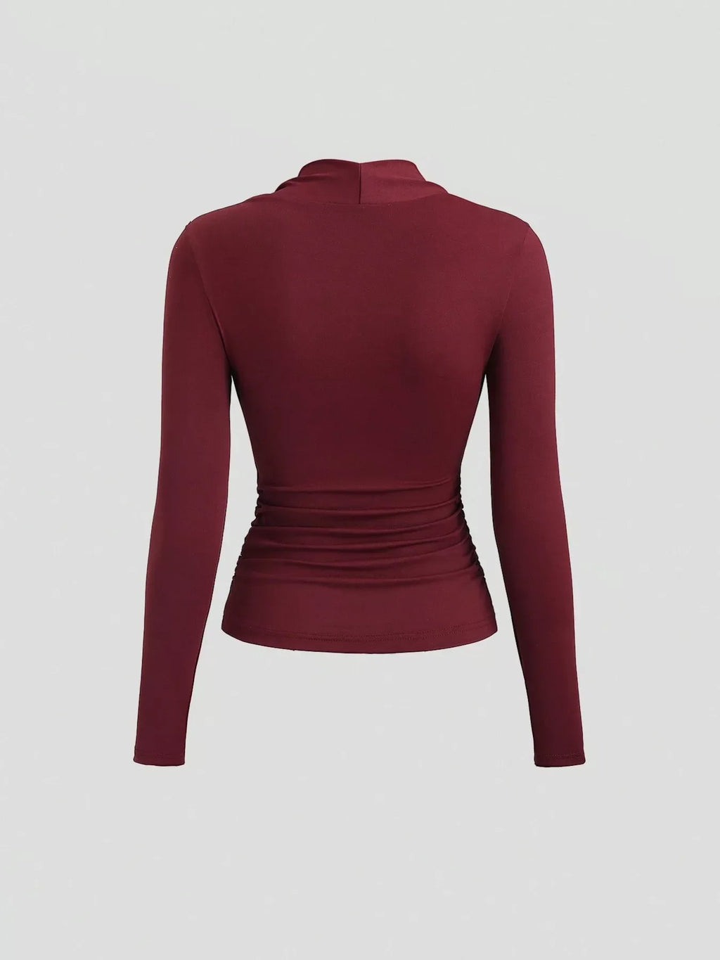 Elegant Ruched Long Sleeve Top with Buckle Detail