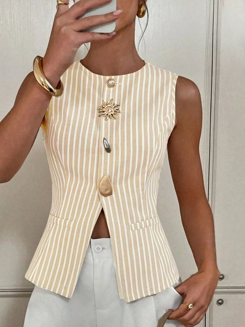 Striped Button-Down Vest