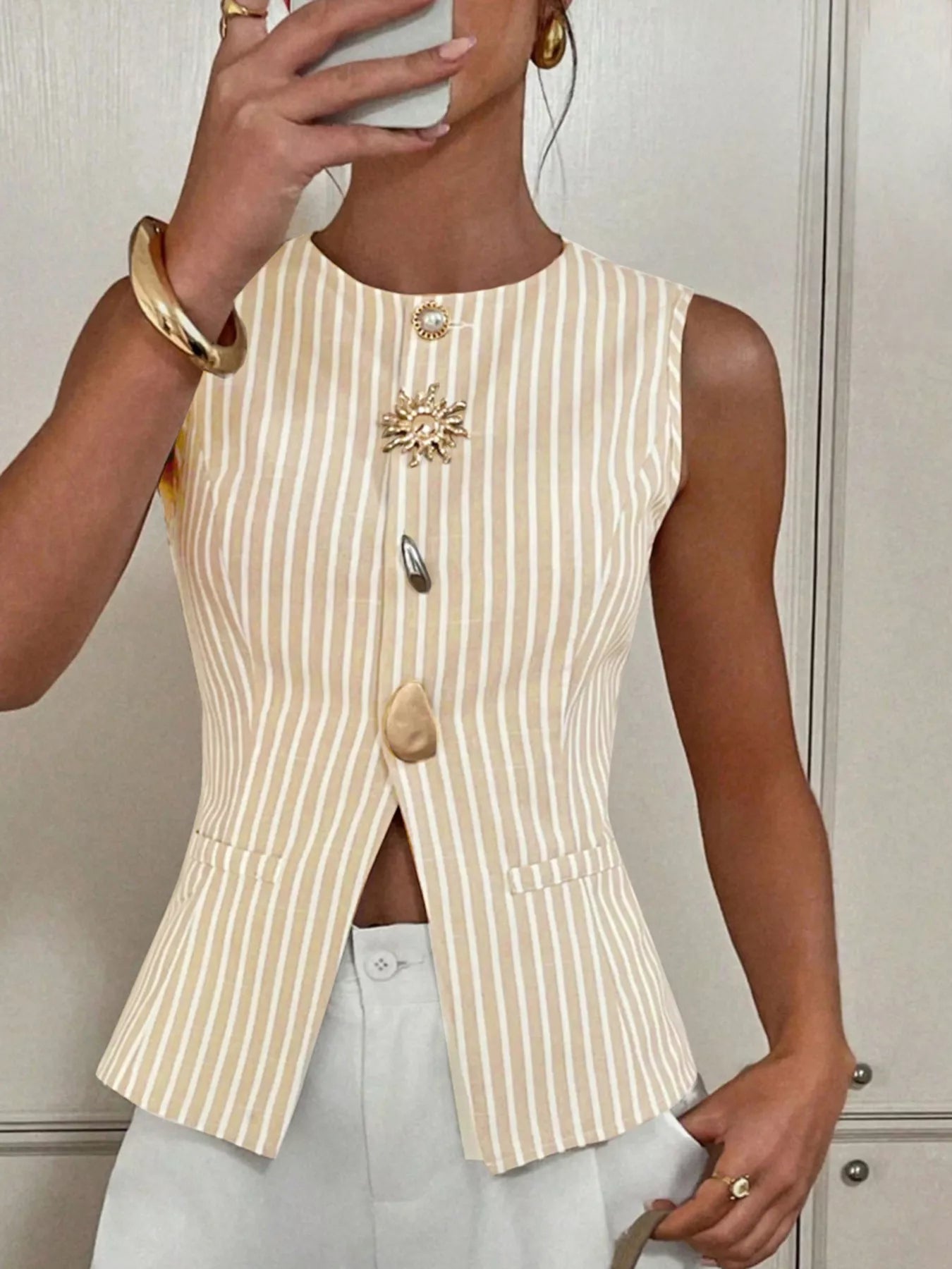 Striped Button-Down Vest