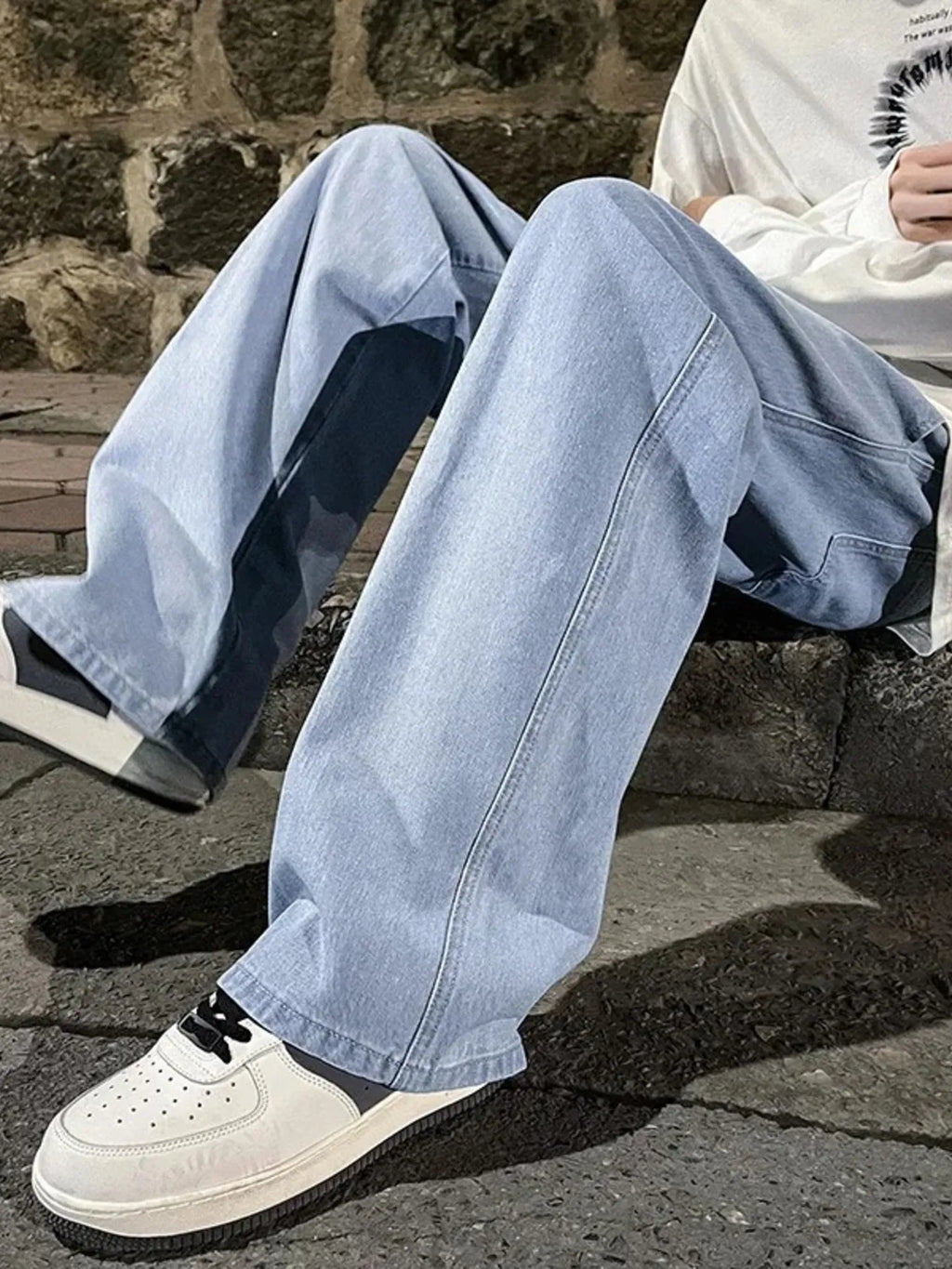 Men's Full Size Drawstring Wide Leg Jeans Plus Size