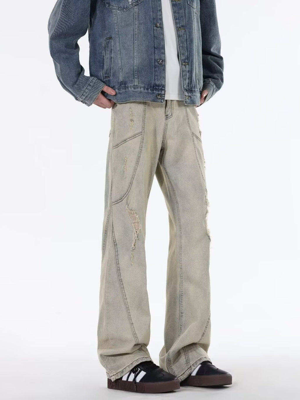 Men's Full Size Ripped Wide Leg Jeans Plus Size
