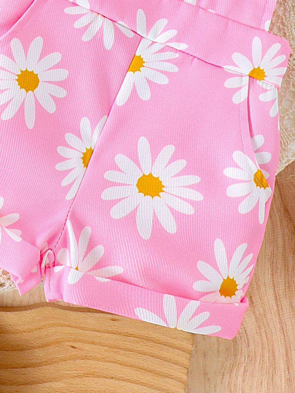 Children's Ruffle Trim Ribbed Top and Daisy Overalls Set
